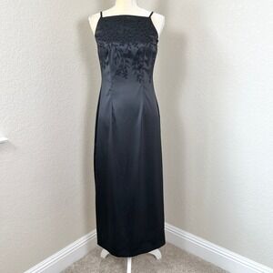 Vintage CDC Beaded Formal Gown Maxi Dress 4‎ Black Evening Party Elegant Y2K